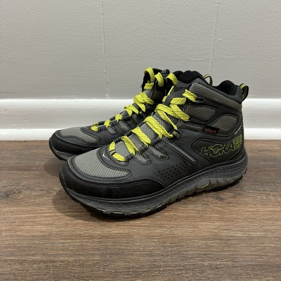 HOKA ONE ONE Men's Tor Tech Mid Waterproof Hiking Shoe, Grey/Acid